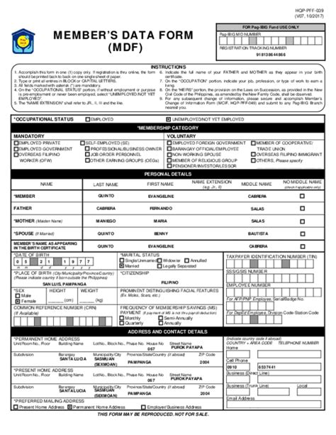 Member'S Data Form (MDF) : Instructions .